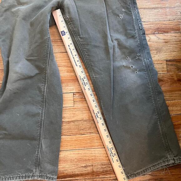 Carhartt Vintage 90s Canvas Flannel Lined‎ Olive Green Distressed Workwear Pants - Picture 7 of 7